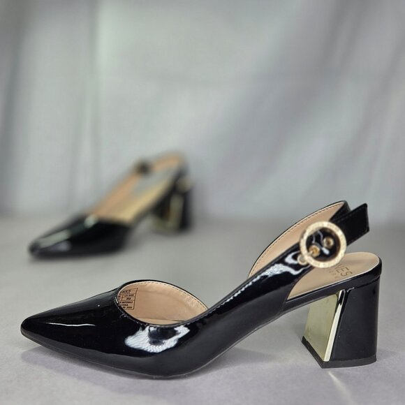Jones New York Women's Candree Block Heel Slingback Pumps - Black Patent - Picture 1 of 8